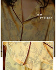 Silk Pyjamas Set in Classic Yellow with Oriental Floral Print - Lian