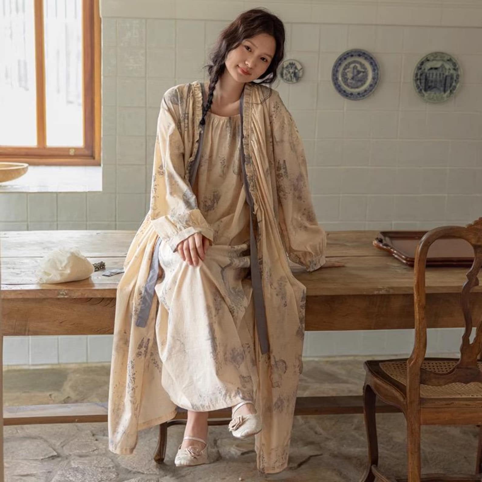 Sustainable Bamboo Cotton Robe – Handmade Lightweight Kimono Robe