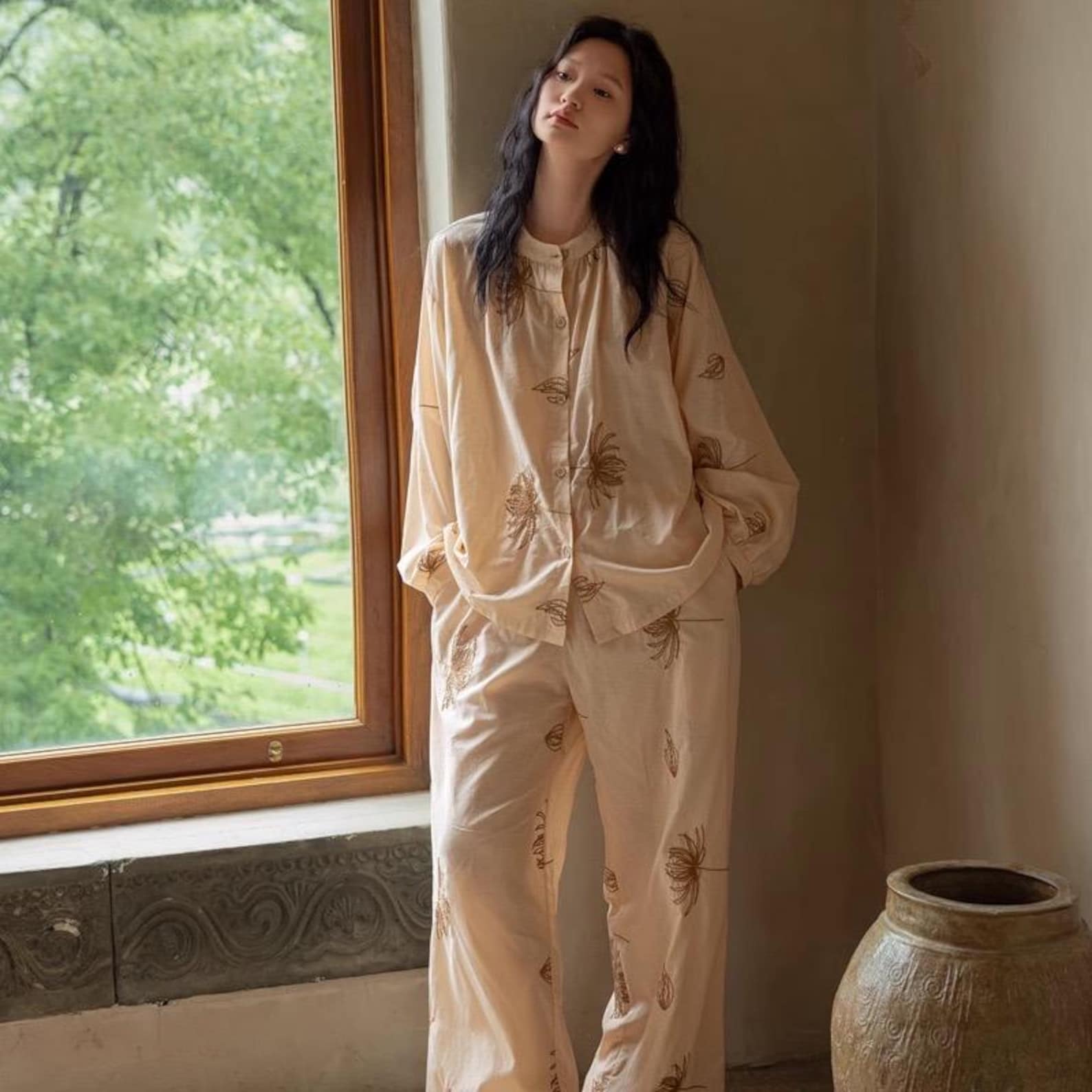 Premium Bamboo Cotton Loungewear Set – Comfortable Two Pcs Outfit for Spring - Lian