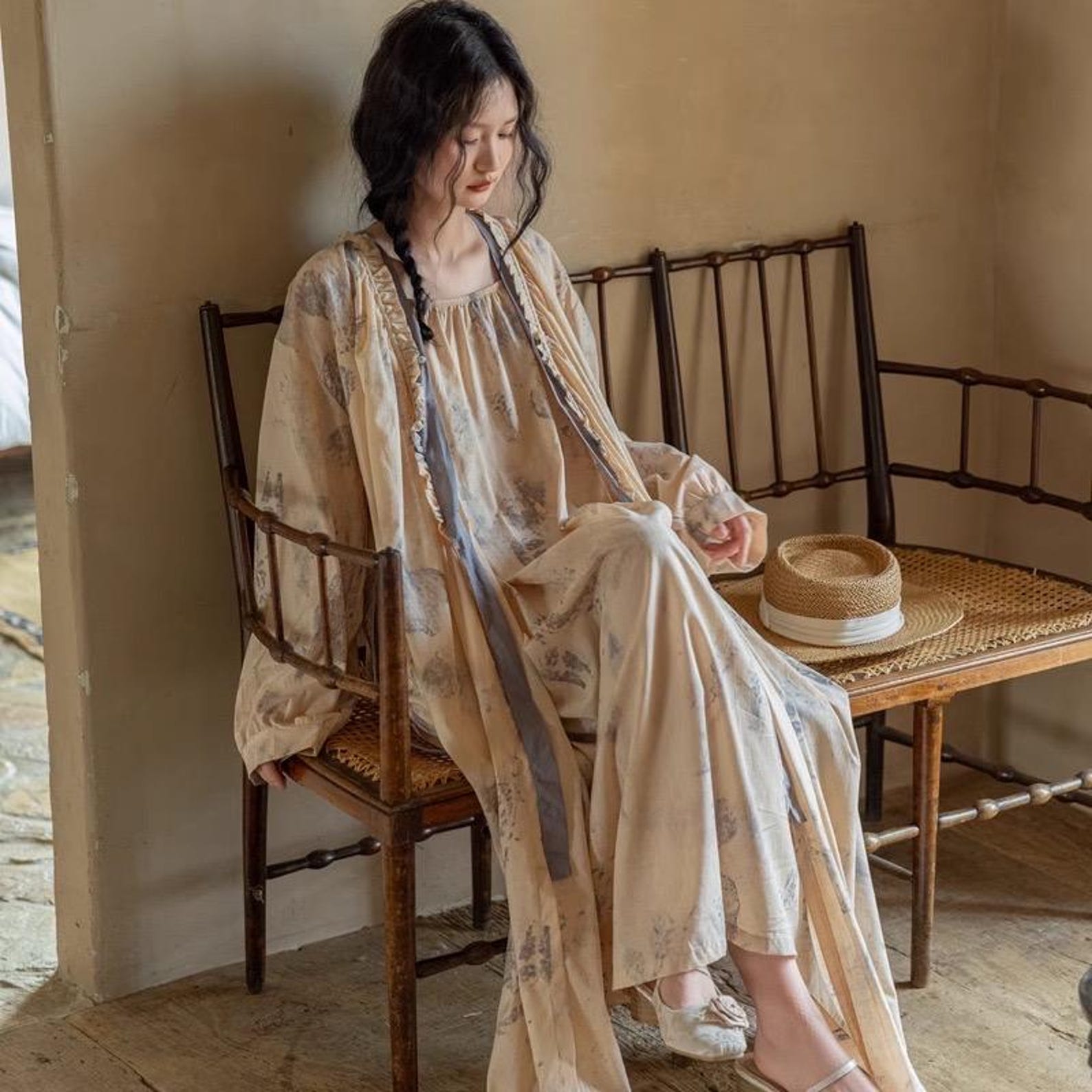 Sustainable Bamboo Cotton Robe – Handmade Lightweight Kimono Robe